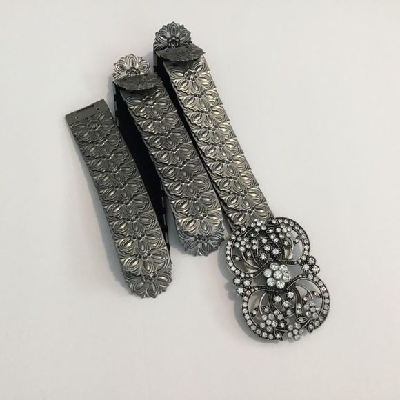 VINTAGE | 80’s Gunmetal Stretch Belt w/ Filigree Buckle - Picture 1 of 10